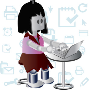 vector image of a girl using laptop