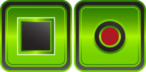 Digital image of green push button.