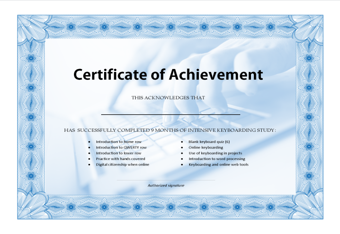 keyboard grade level certificate